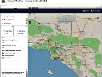 Image of an link to Los Angeles County interactive map of available cooling centers, including L.A. City libraries and some other locations