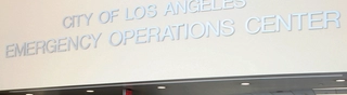 A photo of the lobby of the EMD offices saying: CITY OF LOS ANGELES EMERGENCY OPERATIONS CENTER
