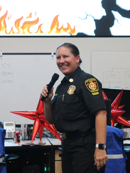 Chief Crowley speaking to Camp ReadyLA participants located at the City of Los Angeles Emergency Operations Center
